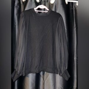 Adrianna Papell Black Long Sleeve Crew Neck Blouse
